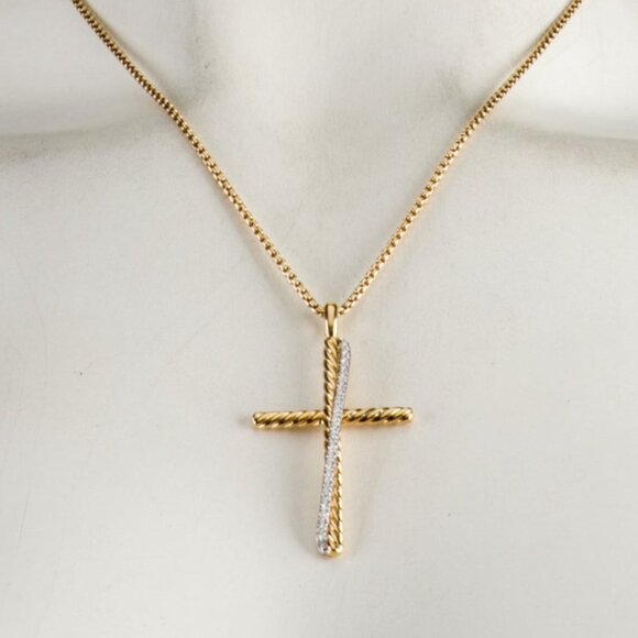 DAVID YURMAN 18K 750 GOLD DIAMOND 0.32CTW CROSSOVER CROSS PENDANT NECKLACE - Picture 8 of 9